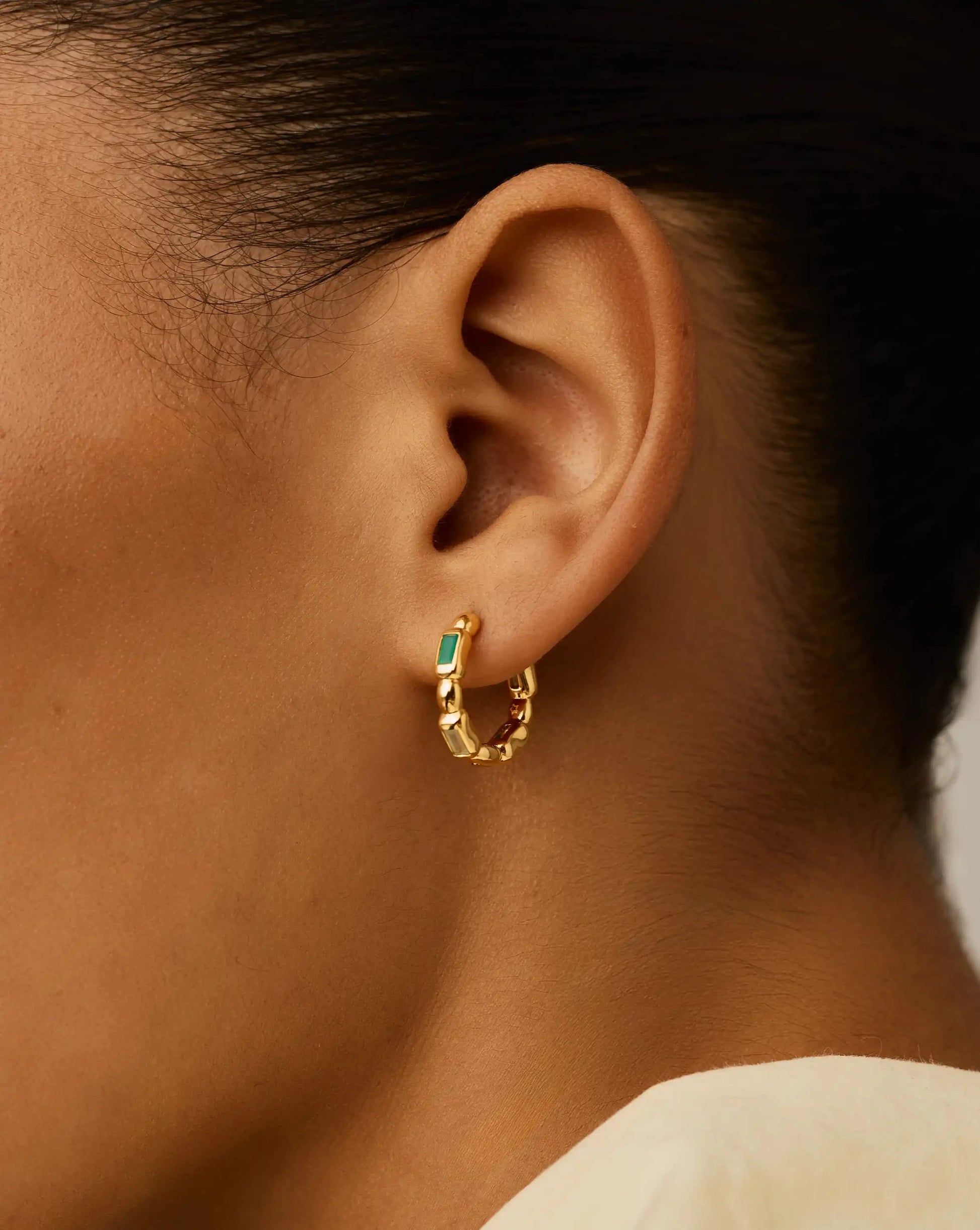 Molten Gemstone Baguette Small Hoop Earrings | 18k Gold Plated/Blue and Green Onyx Earrings Missoma 