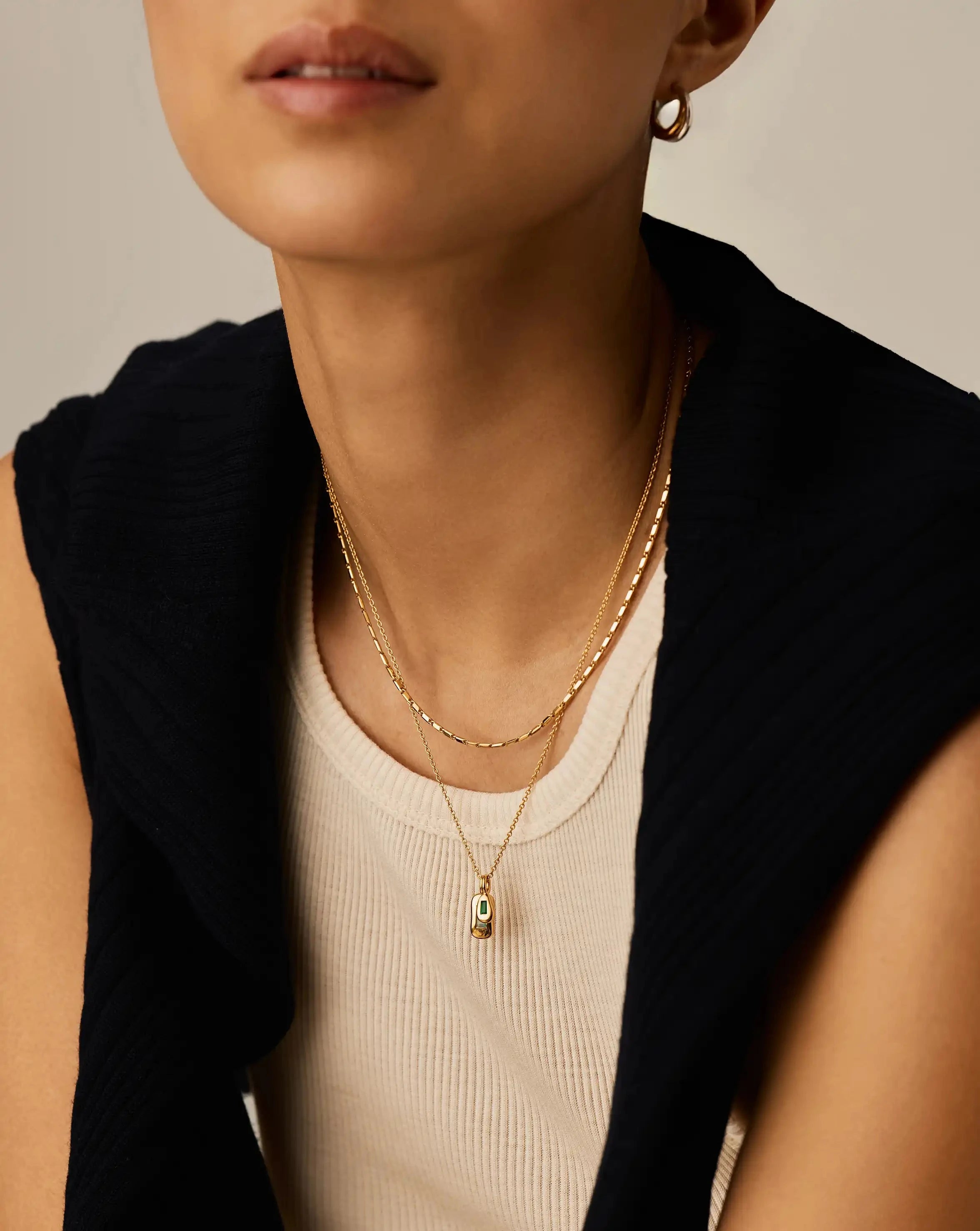 Molten Gemstone Bean Pendant Necklace | 18k Gold Plated/Blue and Green Onyx Necklaces Missoma 