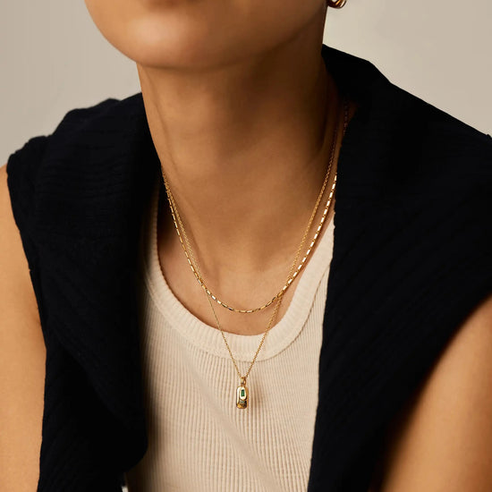 Molten Gemstone Bean Pendant Necklace | 18k Gold Plated/Blue and Green Onyx Necklaces Missoma 
