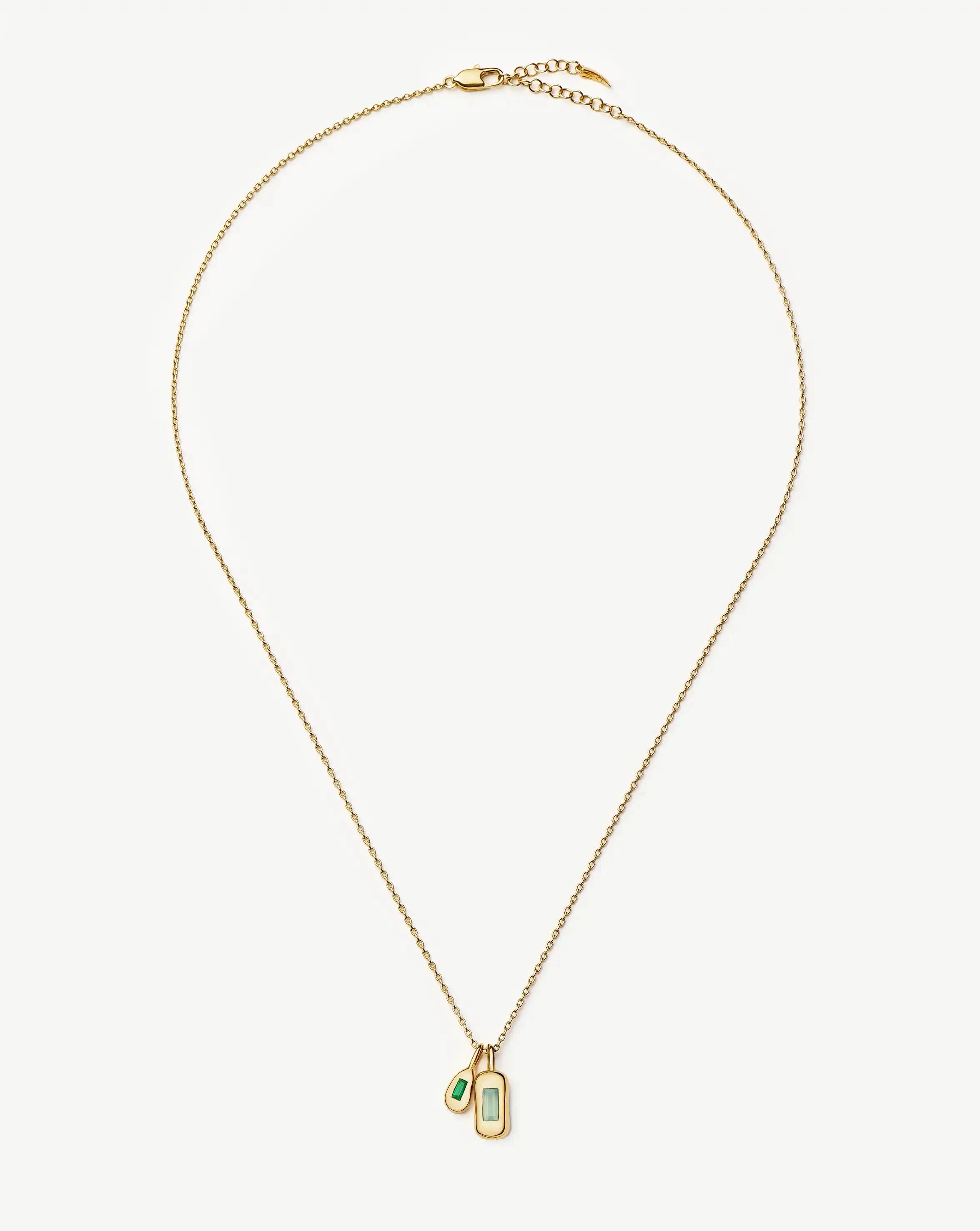 Molten Gemstone Bean Pendant Necklace | 18k Gold Plated/Blue and Green Onyx Necklaces Missoma 