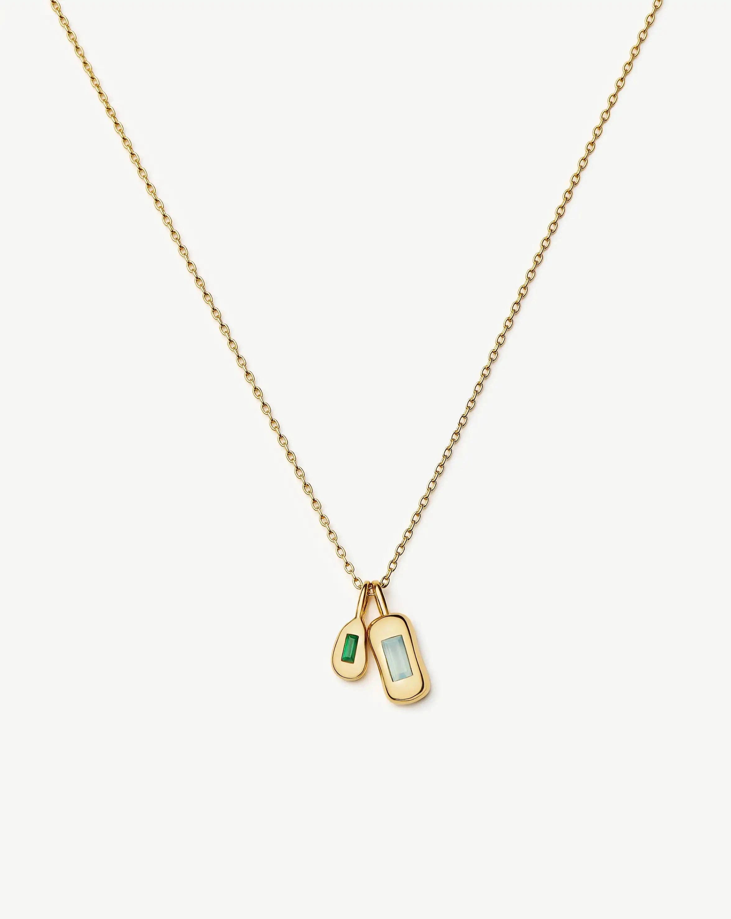 Molten Gemstone Bean Pendant Necklace | 18k Gold Plated/Blue and Green Onyx Necklaces Missoma 