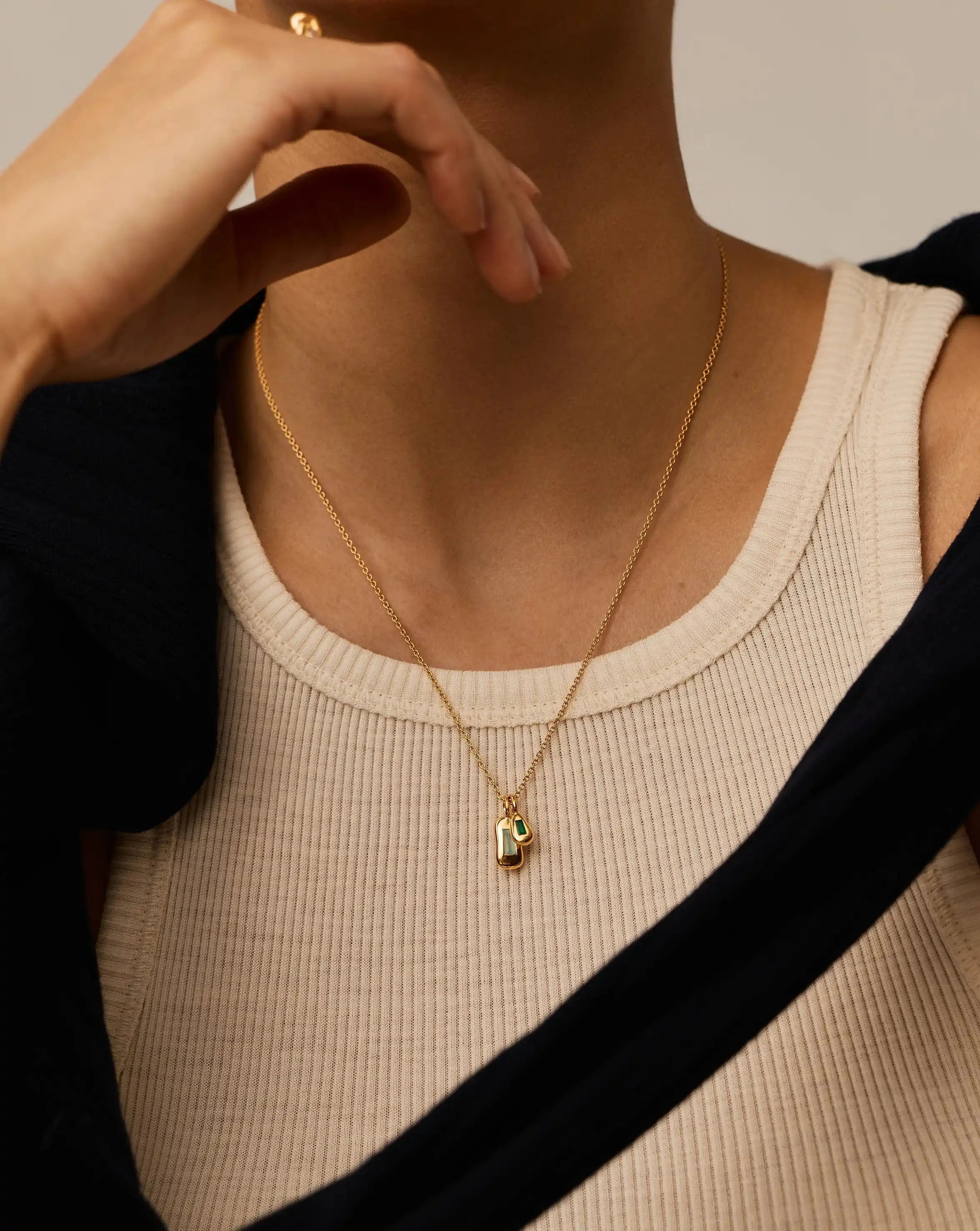 Molten Gemstone Bean Pendant Necklace | 18k Gold Plated/Blue and Green Onyx Necklaces Missoma 