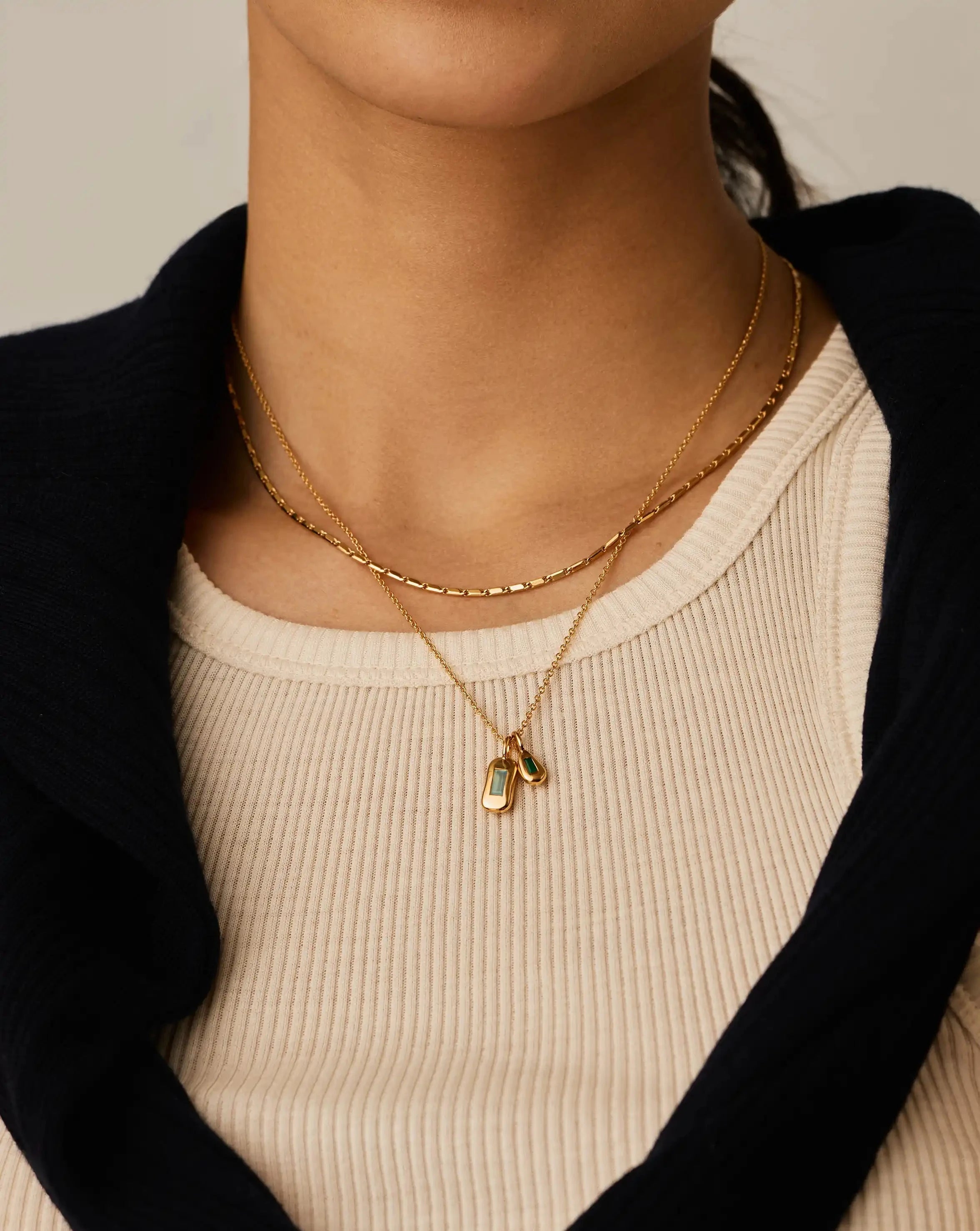 Molten Gemstone Bean Pendant Necklace | 18k Gold Plated/Blue and Green Onyx Necklaces Missoma 