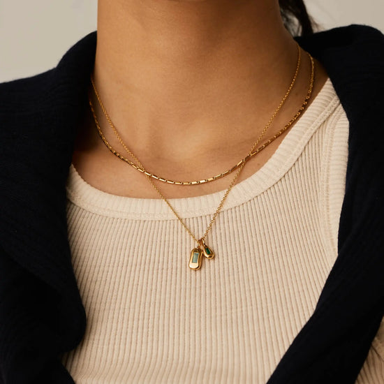 Molten Gemstone Bean Pendant Necklace | 18k Gold Plated/Blue and Green Onyx Necklaces Missoma 