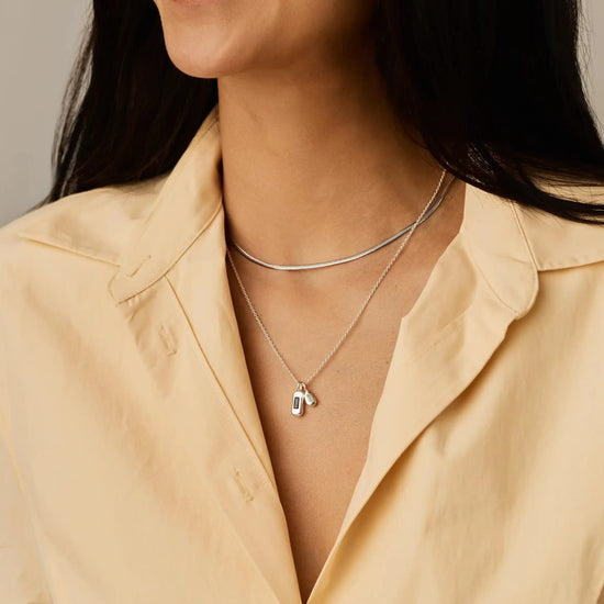 Molten Gemstone Bean Pendant Necklace | Silver Plated/Blue Onyx and Lab Grown Sapphire Necklaces Missoma 