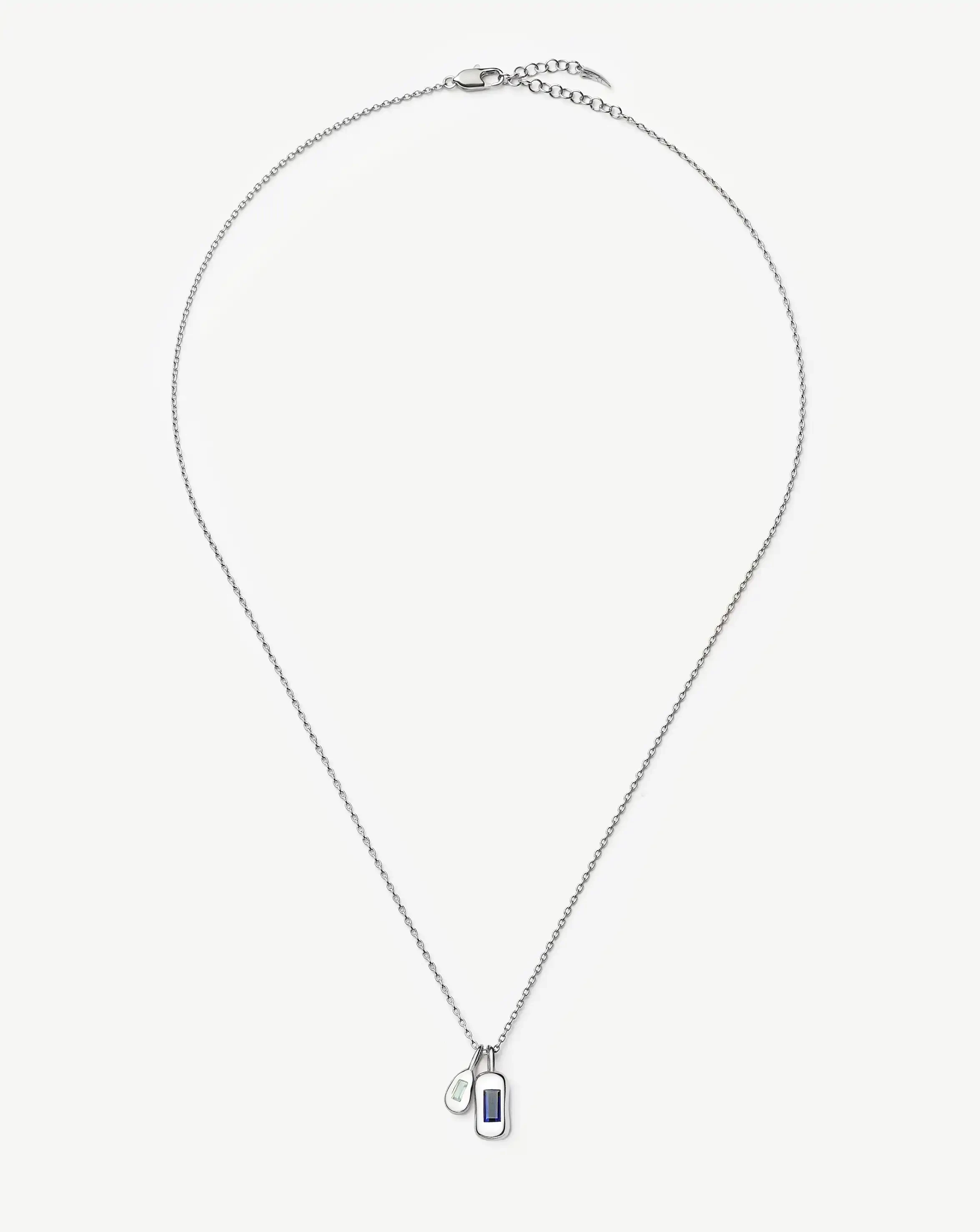 Molten Gemstone Bean Pendant Necklace | Silver Plated/Blue Onyx and Lab Grown Sapphire Necklaces Missoma 