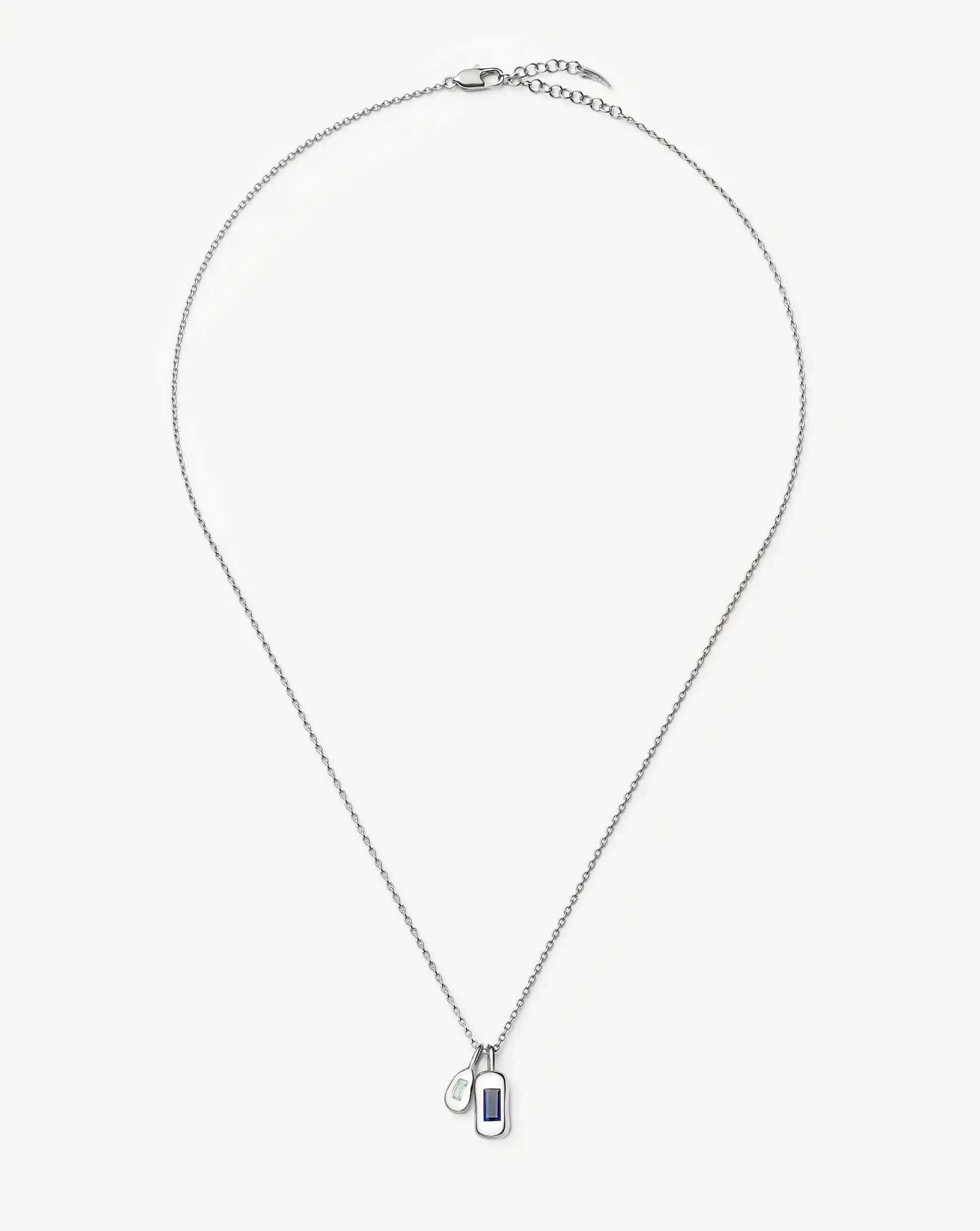 Molten Gemstone Bean Pendant Necklace | Silver Plated/Blue Onyx and Lab Grown Sapphire Necklaces Missoma 