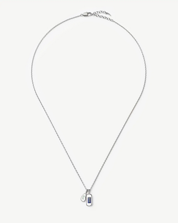 Molten Gemstone Bean Pendant Necklace | Silver Plated/Blue Onyx and Lab Grown Sapphire Necklaces Missoma 