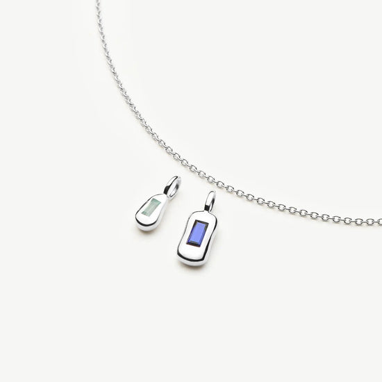 Molten Gemstone Bean Pendant Necklace | Silver Plated/Blue Onyx and Lab Grown Sapphire Necklaces Missoma 