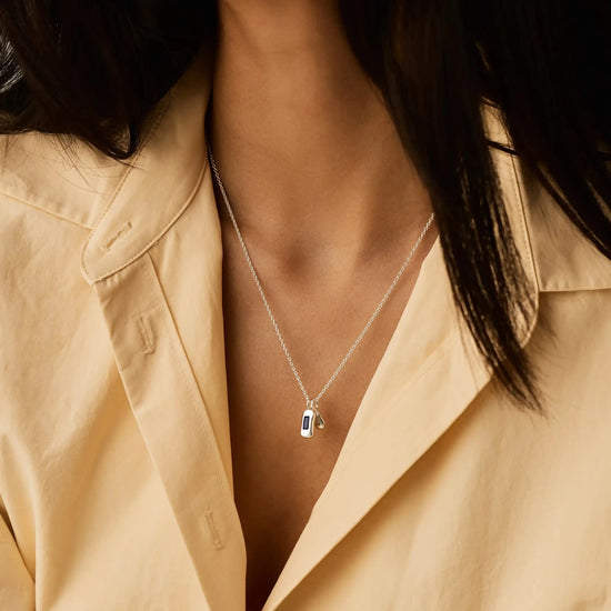 Molten Gemstone Bean Pendant Necklace | Silver Plated/Blue Onyx and Lab Grown Sapphire Necklaces Missoma 