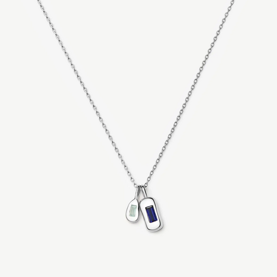 Molten Gemstone Bean Pendant Necklace | Silver Plated/Blue Onyx and Lab Grown Sapphire Necklaces Missoma 