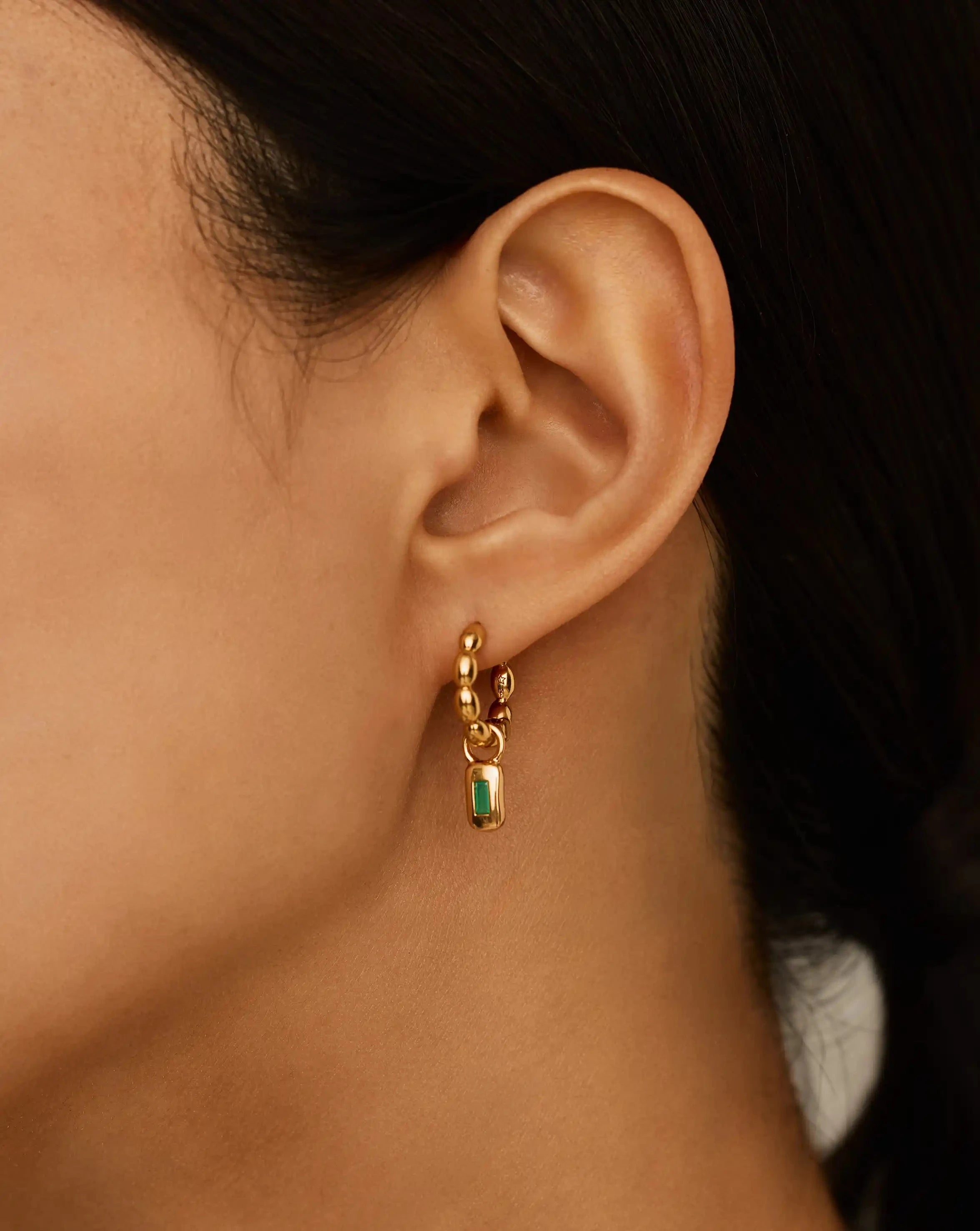 Molten Gemstone Charm Hoop Earrings | 18k Gold Plated/Green Onyx Earrings Missoma 