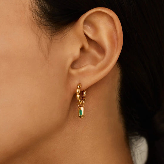 Molten Gemstone Charm Hoop Earrings | 18k Gold Plated/Green Onyx Earrings Missoma 