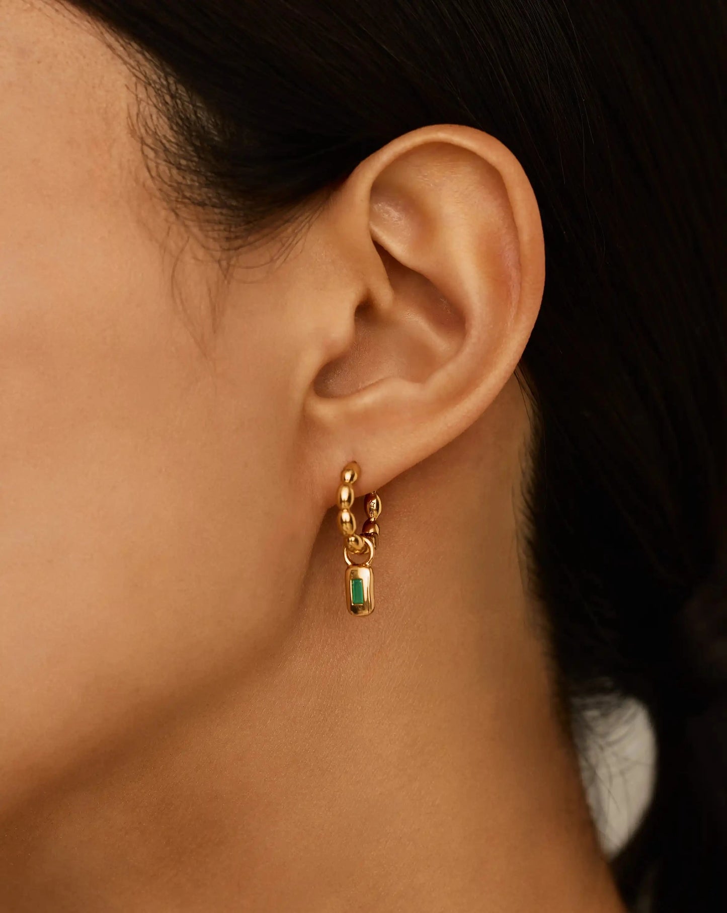 Molten Gemstone Charm Hoop Earrings | 18k Gold Plated/Green Onyx Earrings Missoma 