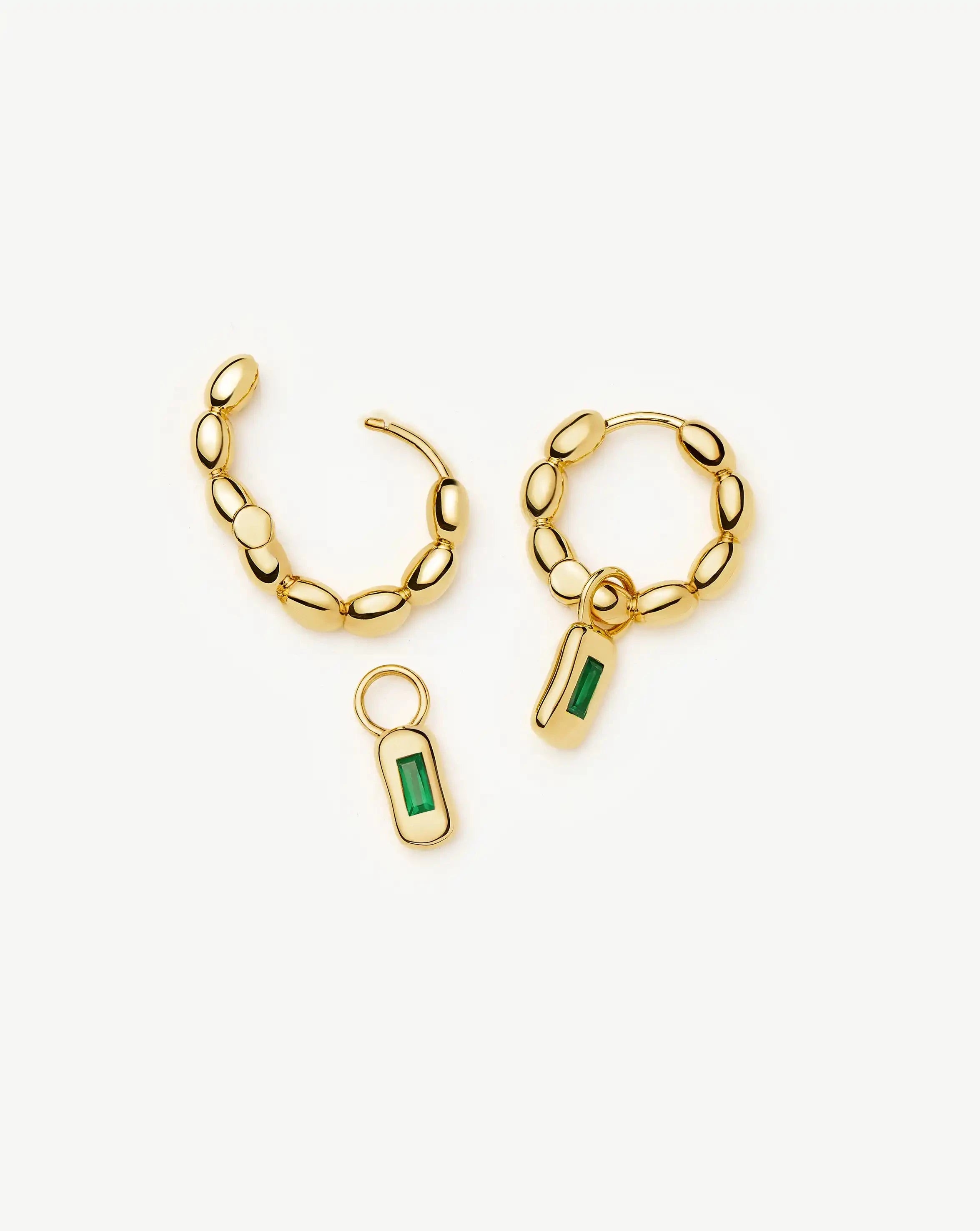 Molten Gemstone Charm Hoop Earrings | 18k Gold Plated/Green Onyx Earrings Missoma 