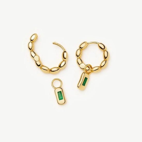 Molten Gemstone Charm Hoop Earrings | 18k Gold Plated/Green Onyx Earrings Missoma 