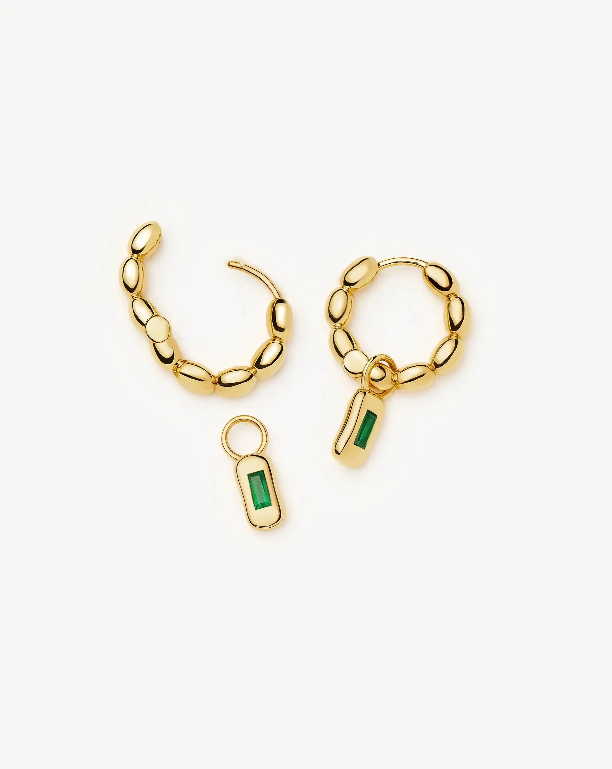 Molten Gemstone Charm Hoop Earrings | 18k Gold Plated/Green Onyx Earrings Missoma 