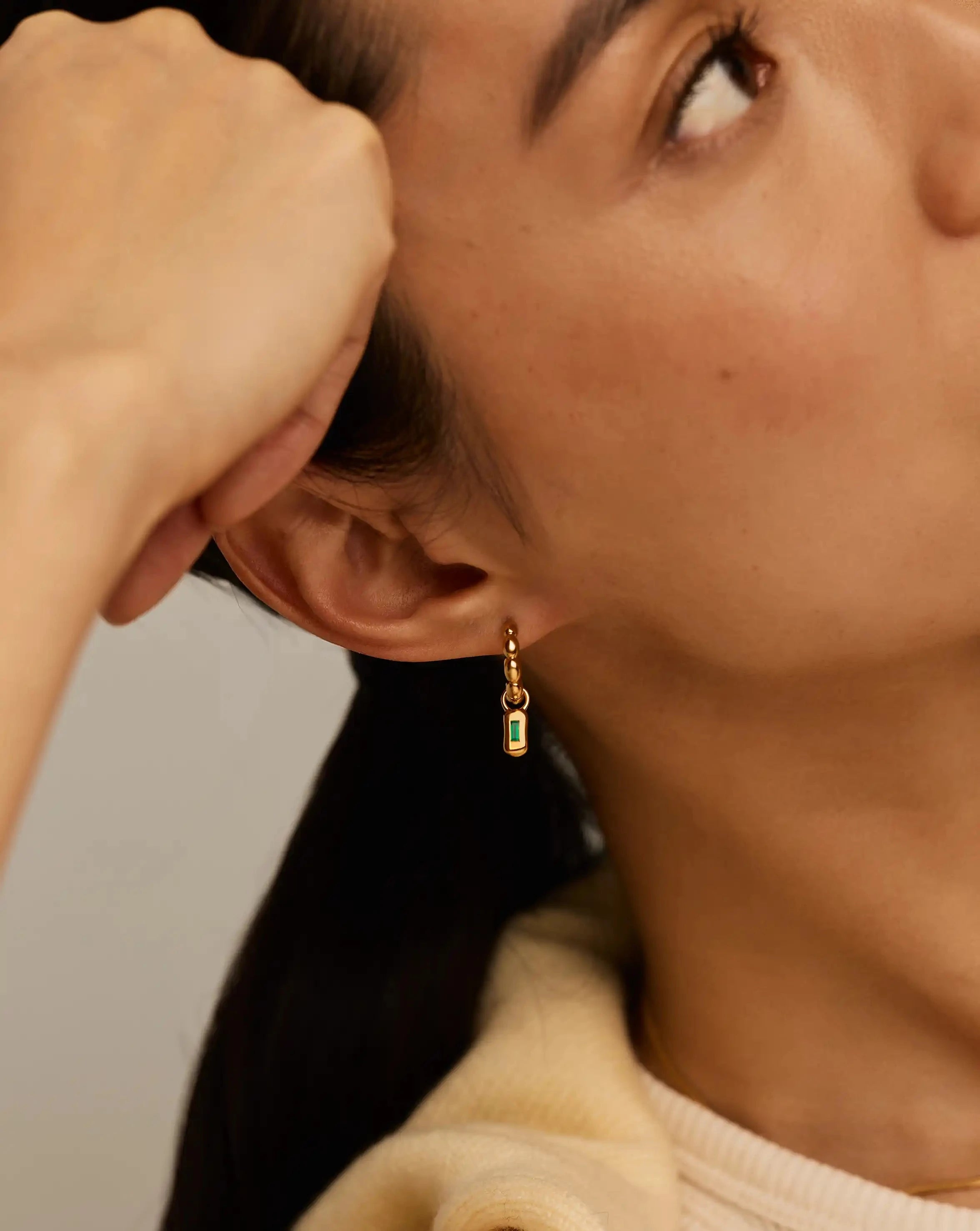 Molten Gemstone Charm Hoop Earrings | 18k Gold Plated/Green Onyx Earrings Missoma 