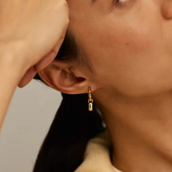 Molten Gemstone Charm Hoop Earrings | 18k Gold Plated/Green Onyx Earrings Missoma 