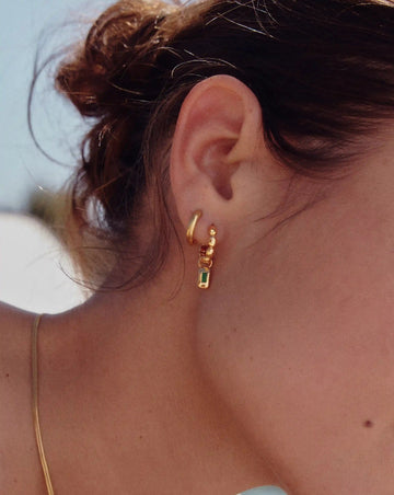 Molten Gemstone Charm Hoop Earrings | 18k Gold Plated/Green Onyx Earrings Missoma 