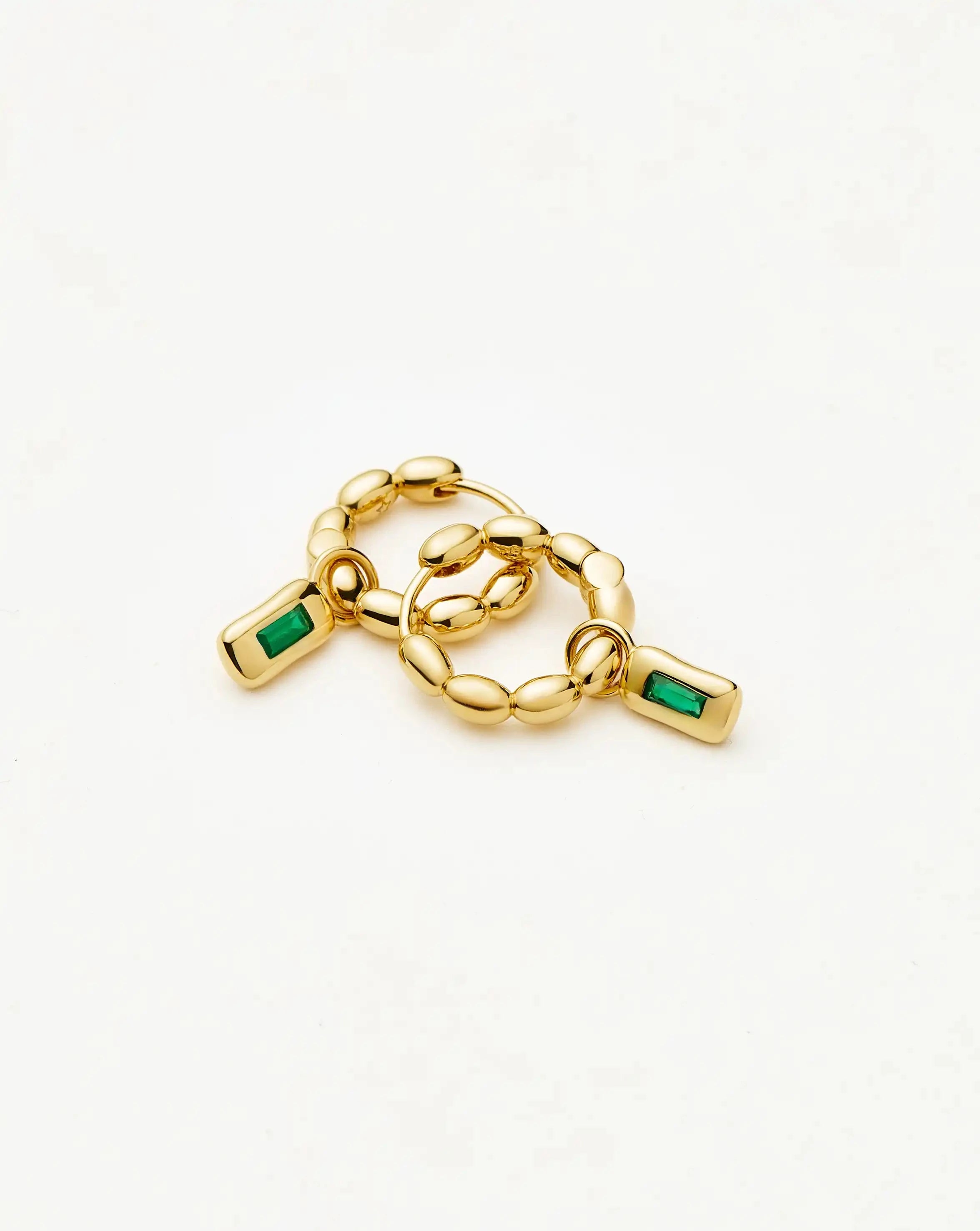 Molten Gemstone Charm Hoop Earrings | 18k Gold Plated/Green Onyx Earrings Missoma 