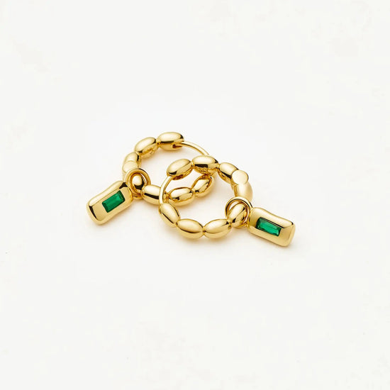 Molten Gemstone Charm Hoop Earrings | 18k Gold Plated/Green Onyx Earrings Missoma 