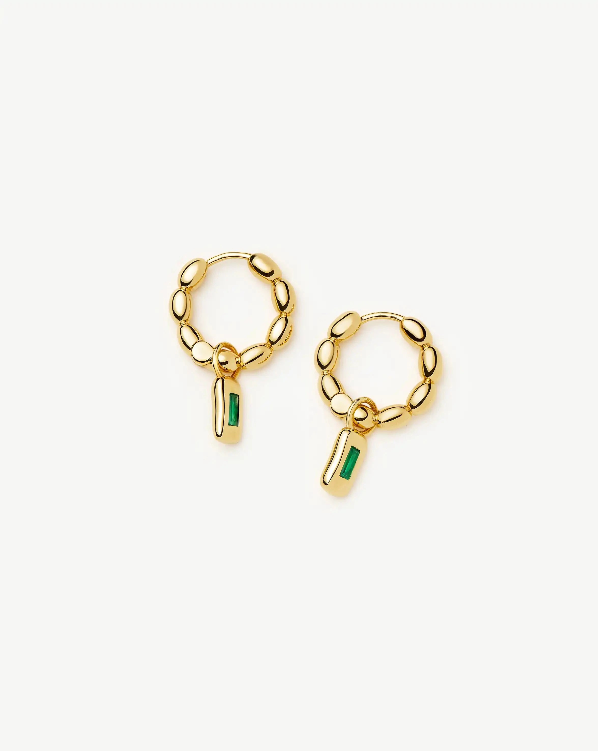 Molten Gemstone Charm Hoop Earrings | 18k Gold Plated/Green Onyx Earrings Missoma 