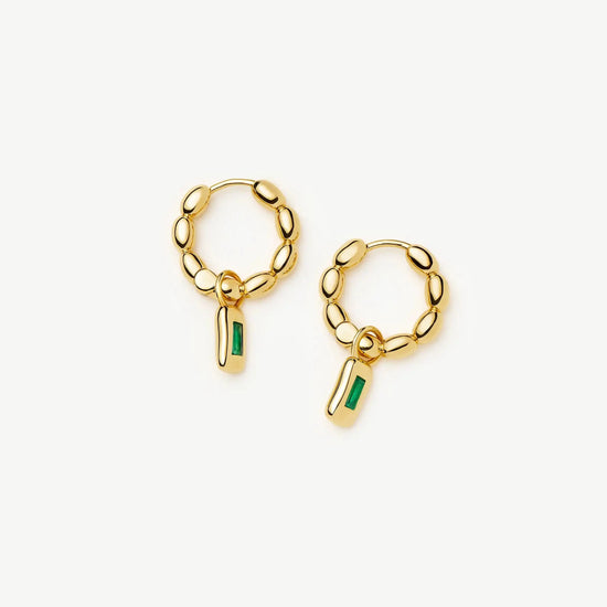 Molten Gemstone Charm Hoop Earrings | 18k Gold Plated/Green Onyx Earrings Missoma 