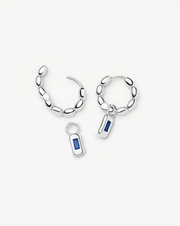 Molten Gemstone Charm Hoop Earrings | Silver Plated/Lab Grown Blue Sapphire Earrings Missoma 