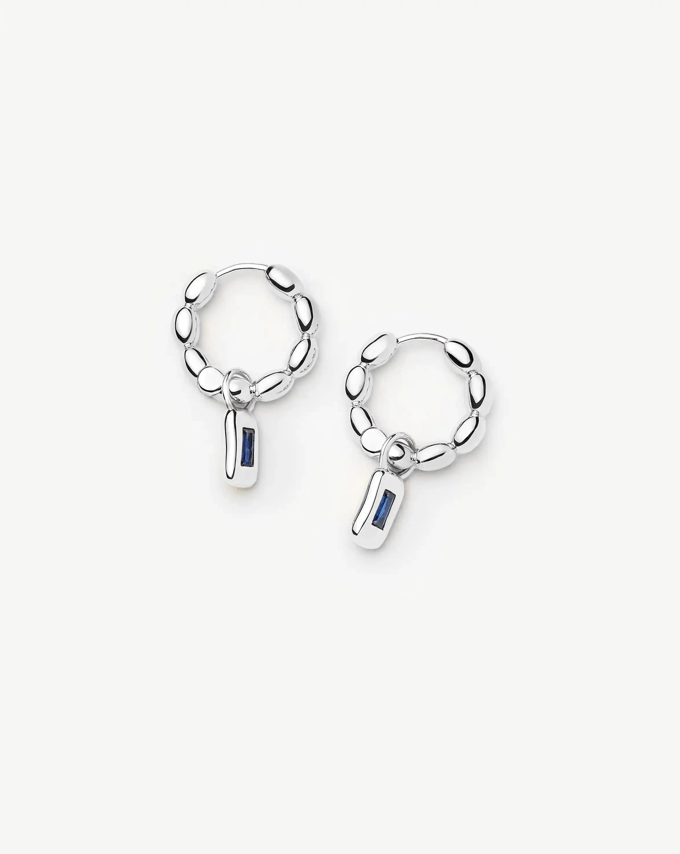 Molten Gemstone Charm Hoop Earrings | Silver Plated/Lab Grown Blue Sapphire Earrings Missoma 
