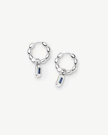 Molten Gemstone Charm Hoop Earrings | Silver Plated/Lab Grown Blue Sapphire Earrings Missoma 