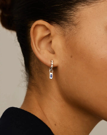 Molten Gemstone Charm Hoop Earrings | Silver Plated/Lab Grown Blue Sapphire Earrings Missoma 