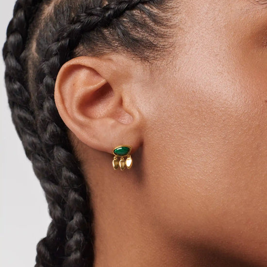 Molten Gemstone Charm Stud Earrings | 18k Gold Vermeil/Malachite Earrings Missoma 