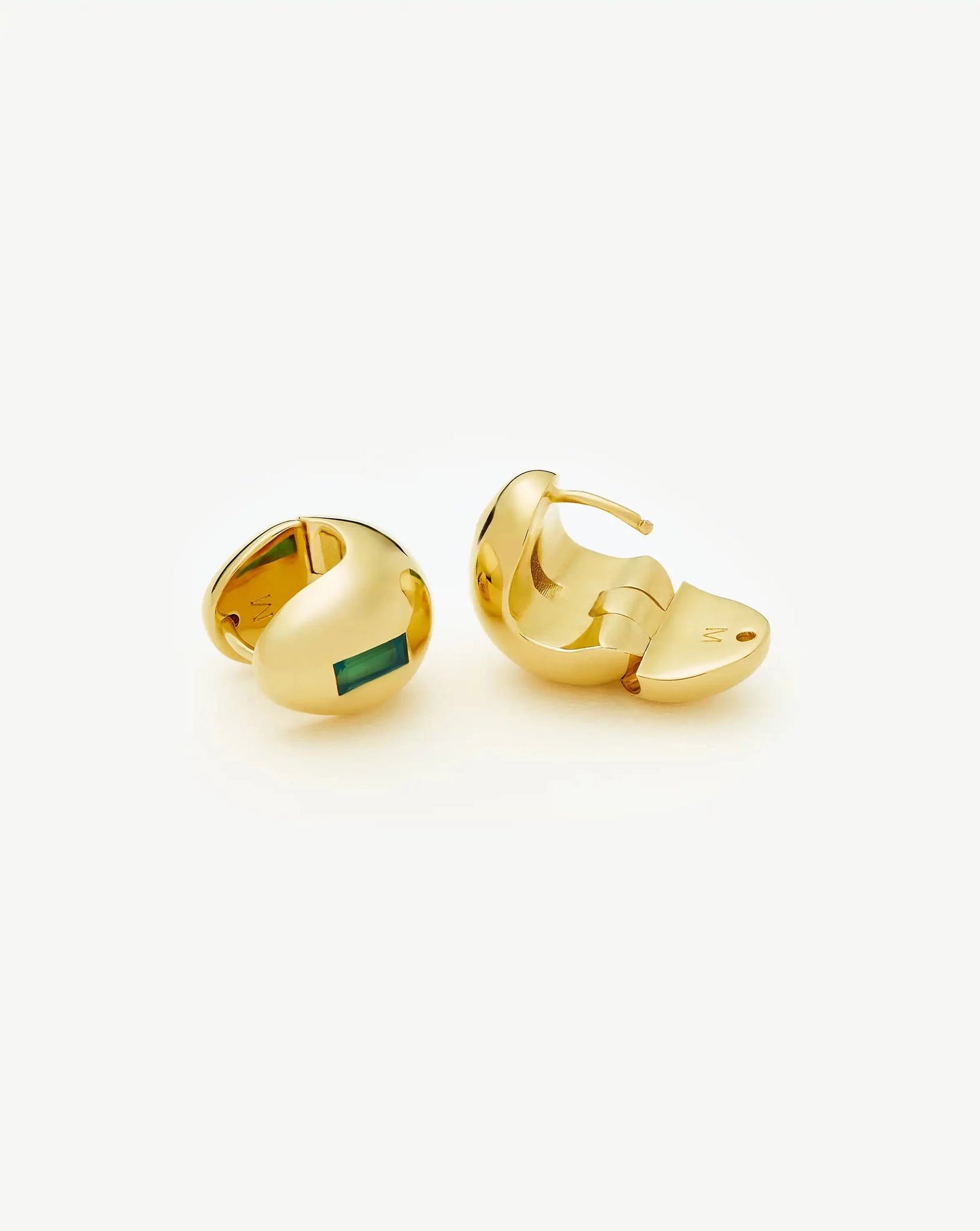 Molten Gemstone Dome Small Hoop Earrings | 18k Gold Plated/Green Onyx Earrings Missoma 