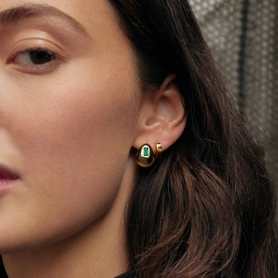 Molten Gemstone Dome Small Hoop Earrings | 18k Gold Plated/Green Onyx Earrings Missoma 