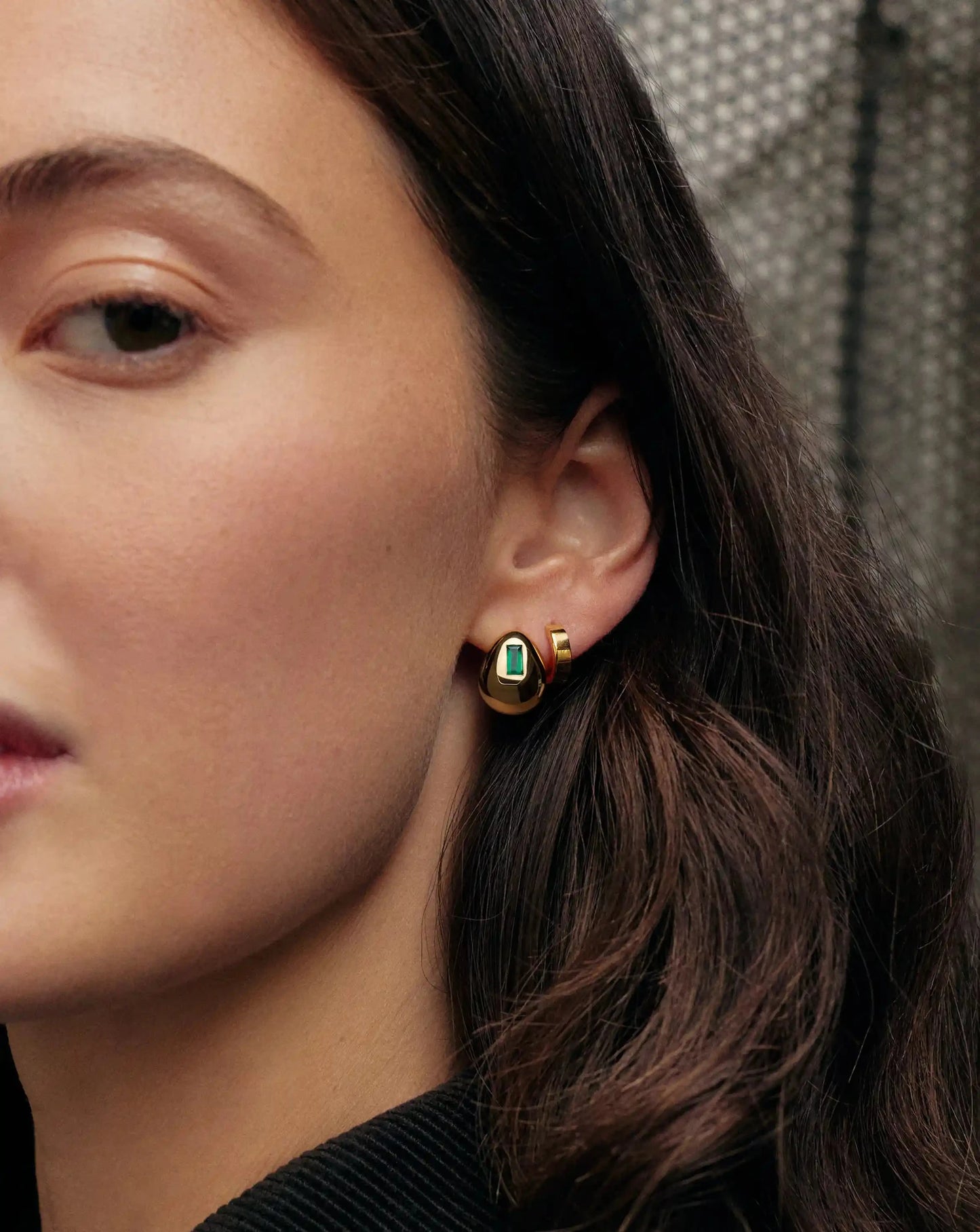Molten Gemstone Dome Small Hoop Earrings | 18k Gold Plated/Green Onyx Earrings Missoma 