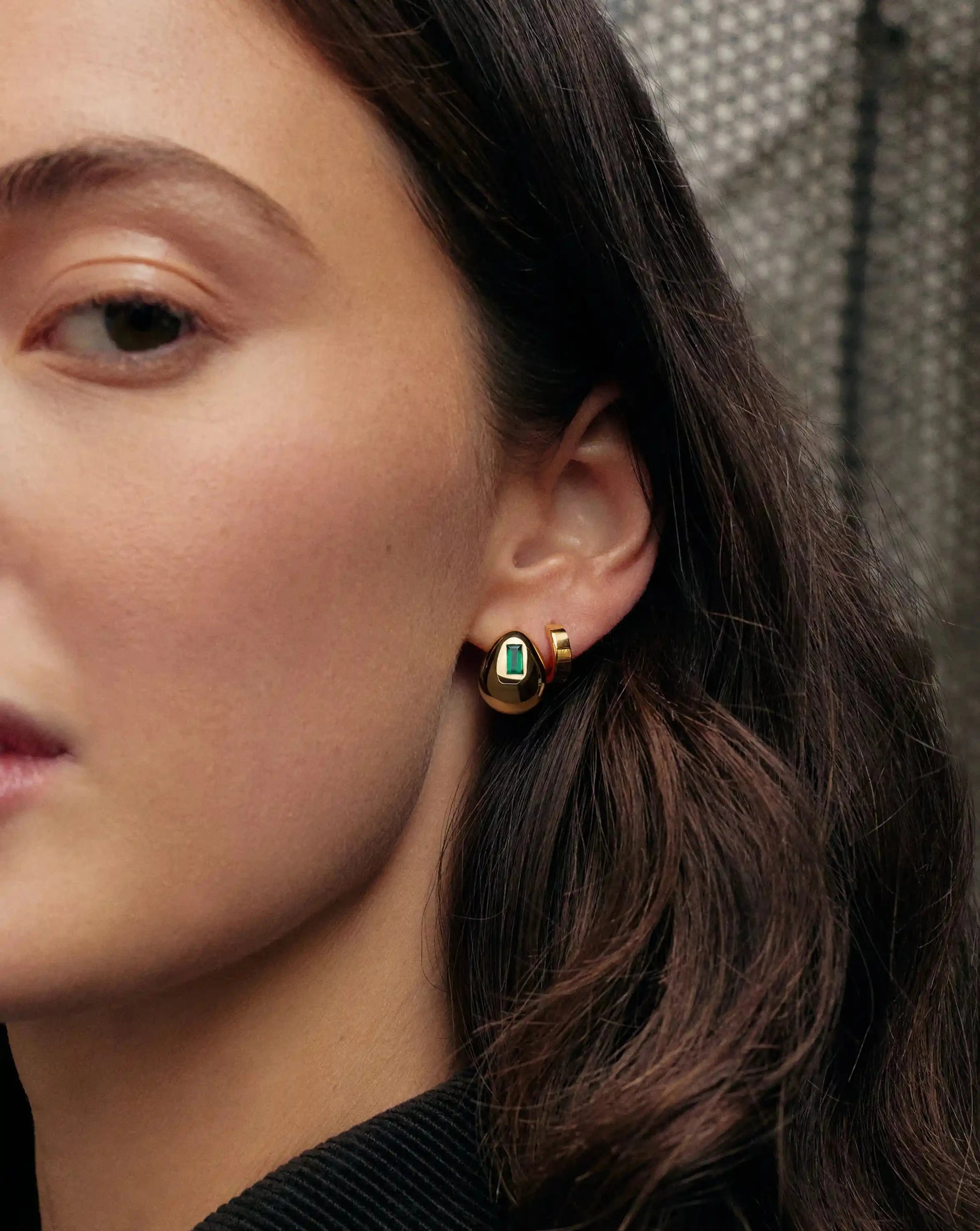 Molten Gemstone Dome Small Hoop Earrings | 18k Gold Plated/Green Onyx Earrings Missoma 