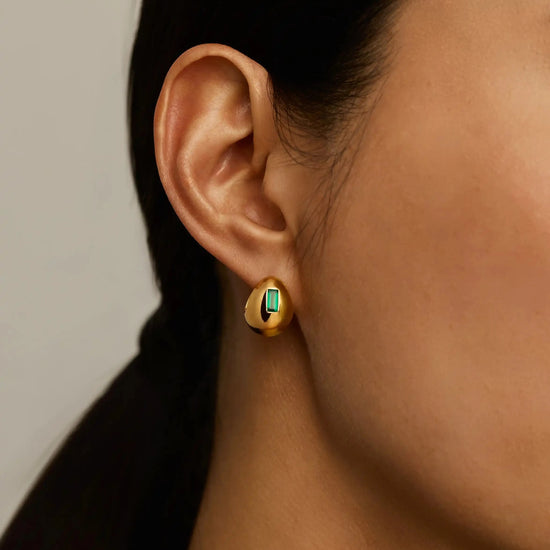 Molten Gemstone Dome Small Hoop Earrings | 18k Gold Plated/Green Onyx Earrings Missoma 