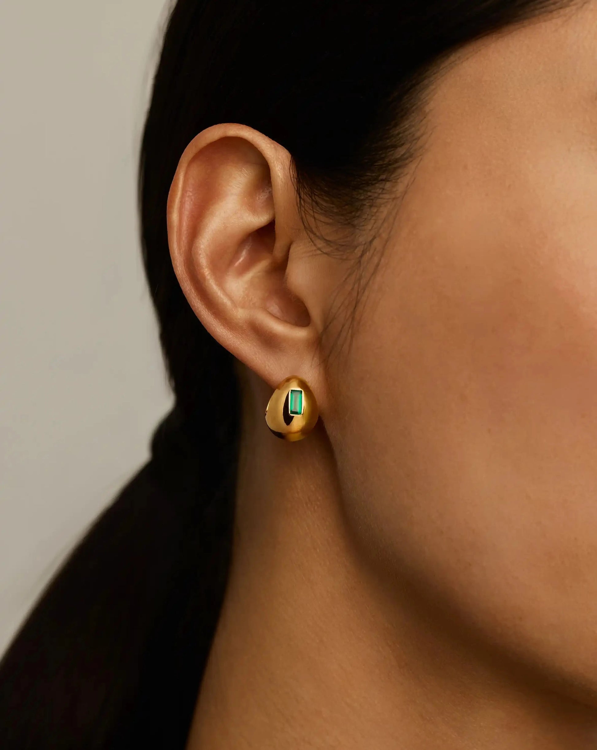 Molten Gemstone Dome Small Hoop Earrings | 18k Gold Plated/Green Onyx Earrings Missoma 