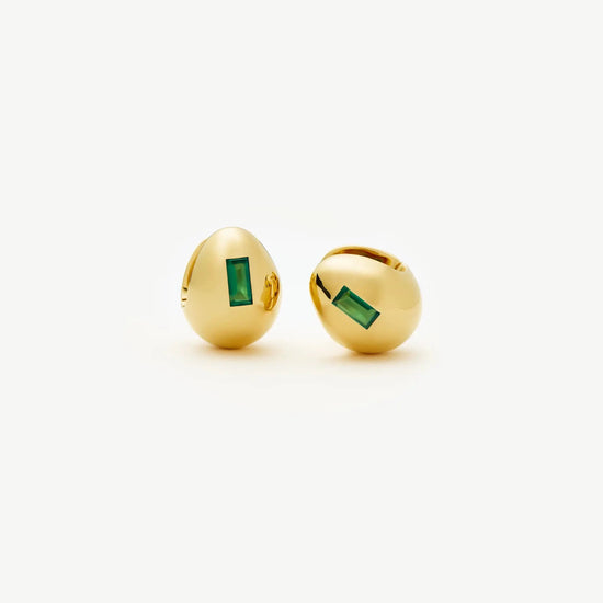 Molten Gemstone Dome Small Hoop Earrings | 18k Gold Plated/Green Onyx Earrings Missoma 