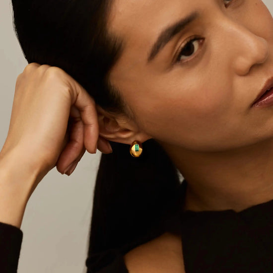 Molten Gemstone Dome Small Hoop Earrings | 18k Gold Plated/Green Onyx Earrings Missoma 
