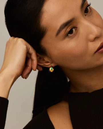 Molten Gemstone Dome Small Hoop Earrings | 18k Gold Plated/Green Onyx Earrings Missoma 