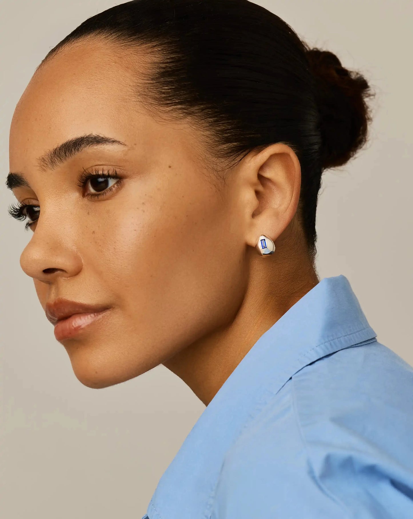 Molten Gemstone Dome Small Hoop Earrings | Silver Plated/Lab Grown Blue Sapphire Earrings Missoma 