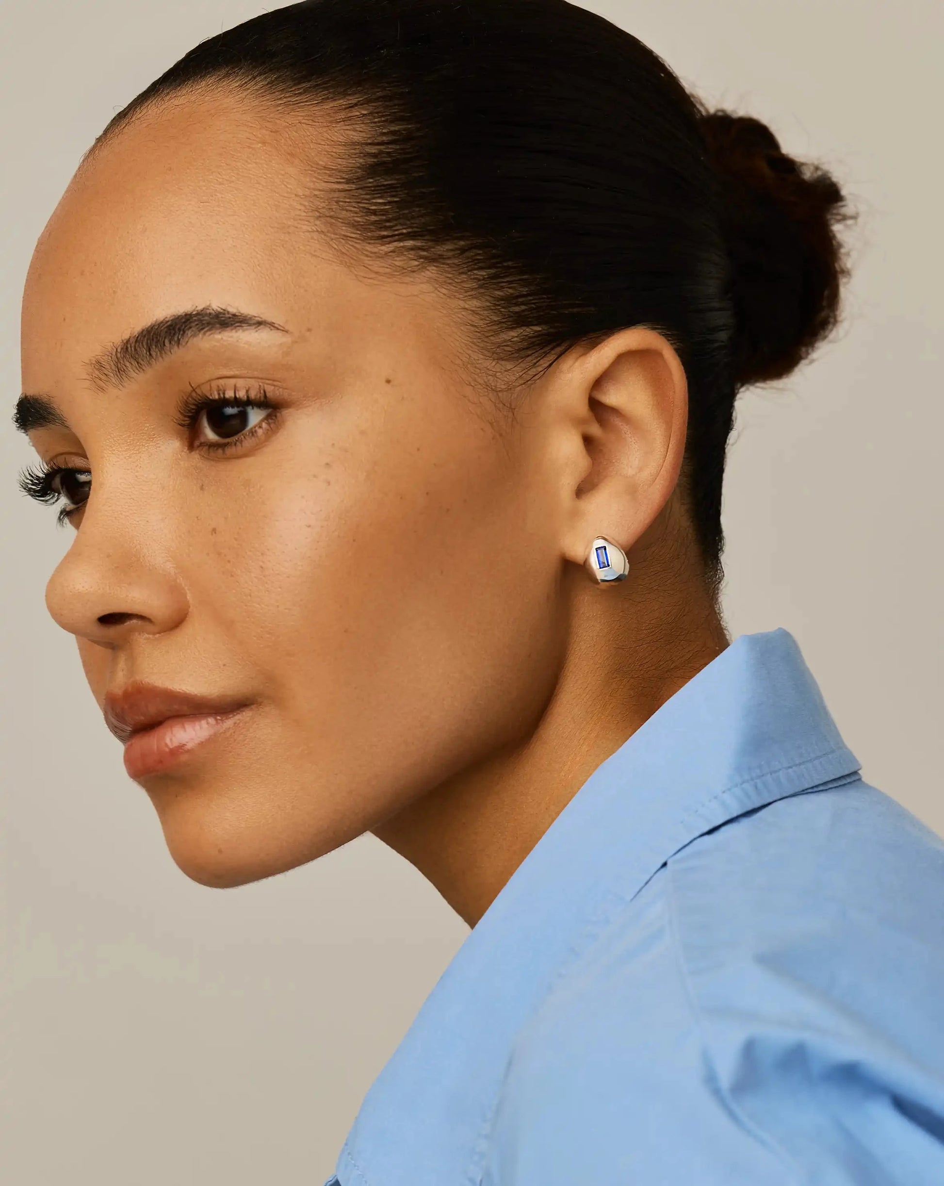 Molten Gemstone Dome Small Hoop Earrings | Silver Plated/Lab Grown Blue Sapphire Earrings Missoma 
