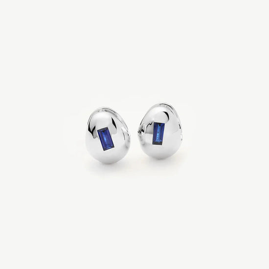 Molten Gemstone Dome Small Hoop Earrings | Silver Plated/Lab Grown Blue Sapphire Earrings Missoma 