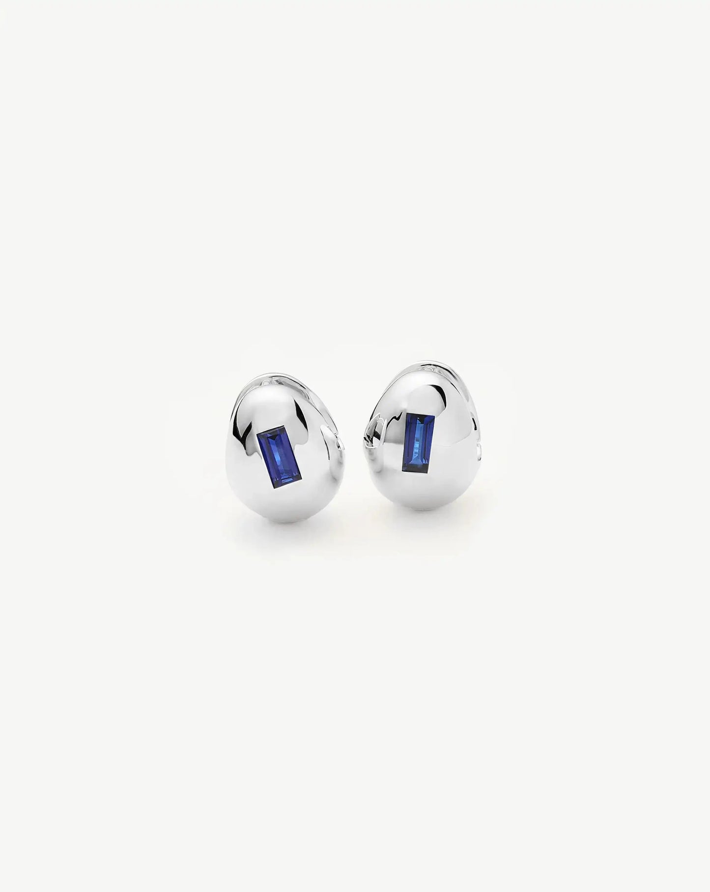Molten Gemstone Dome Small Hoop Earrings | Silver Plated/Lab Grown Blue Sapphire Earrings Missoma 