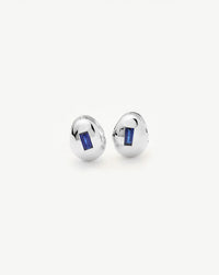 Molten Gemstone Dome Small Hoop Earrings | Silver Plated/Lab Grown Blue Sapphire Earrings Missoma 