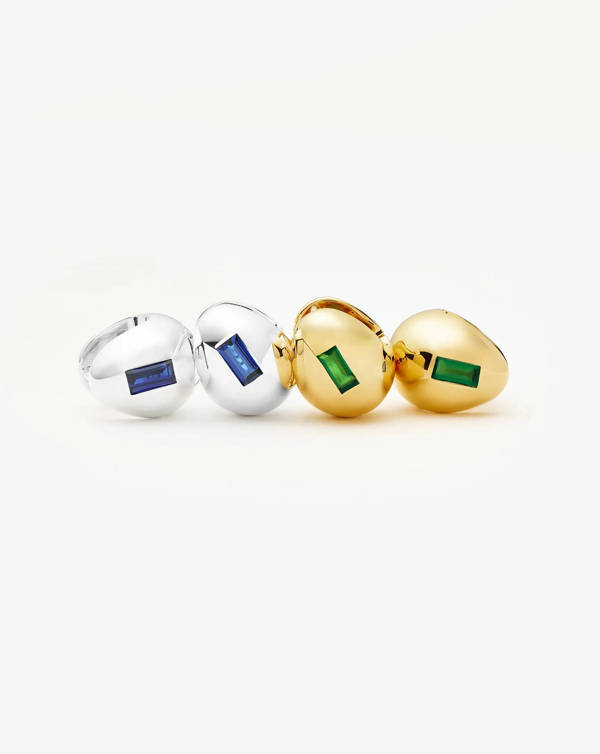 Molten Gemstone Dome Small Hoop Earrings | Silver Plated/Lab Grown Blue Sapphire Earrings Missoma 