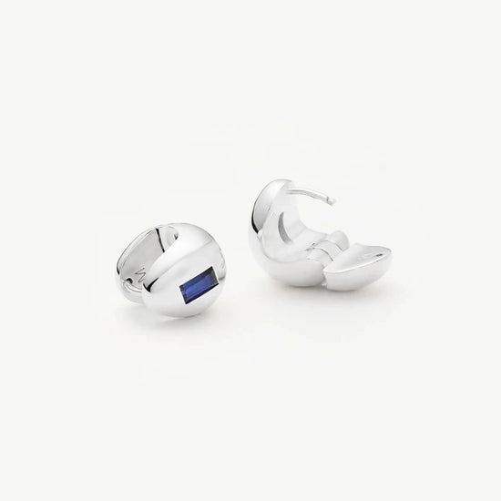 Molten Gemstone Dome Small Hoop Earrings | Silver Plated/Lab Grown Blue Sapphire Earrings Missoma 