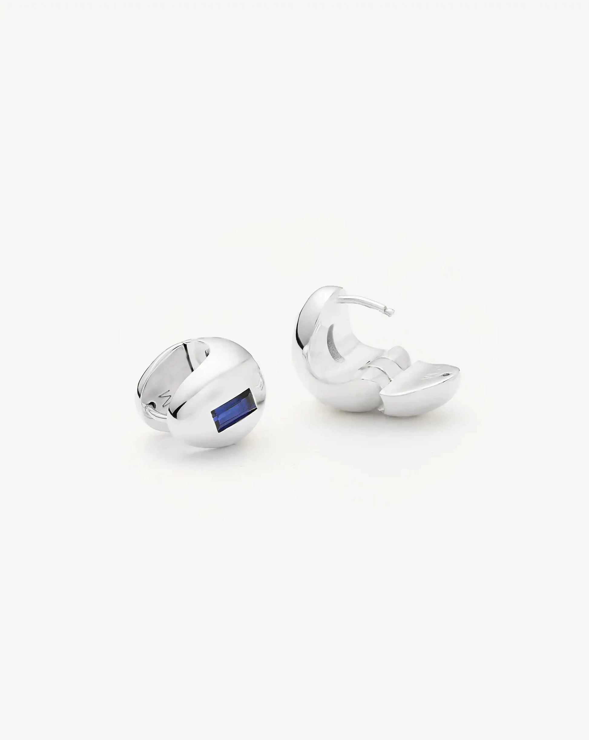 Molten Gemstone Dome Small Hoop Earrings | Silver Plated/Lab Grown Blue Sapphire Earrings Missoma 